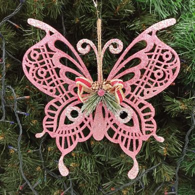 HFF207P Прикраса Метелик з декором рожевий 28 см